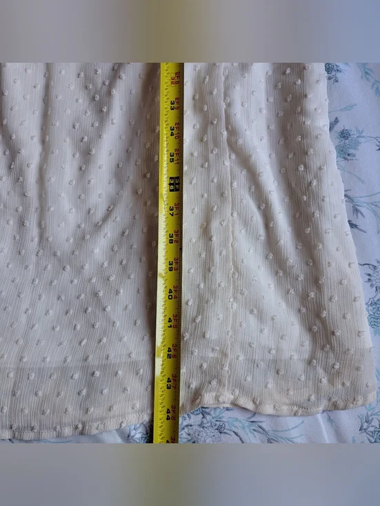 Polagram Ivory Swiss Dot Modest Midi Dress Lace Sleeves V-Neck Size L - Picture 15 of 16